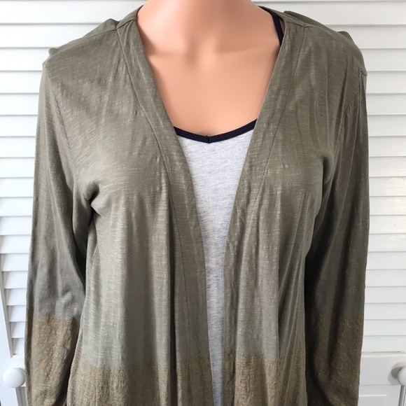 Price firm LOGO By Lori Goldstein Green Gold Open Front Cardigan Size Medium - Picture 2 of 8